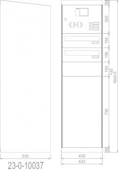 RENZ eQUBO elektronischer Paketkasten mit 2 Paketfächern und 2 Briefkästen sowie Sprech-/Klingelsystem Schrägdach 23010037 - schematische Darstellung